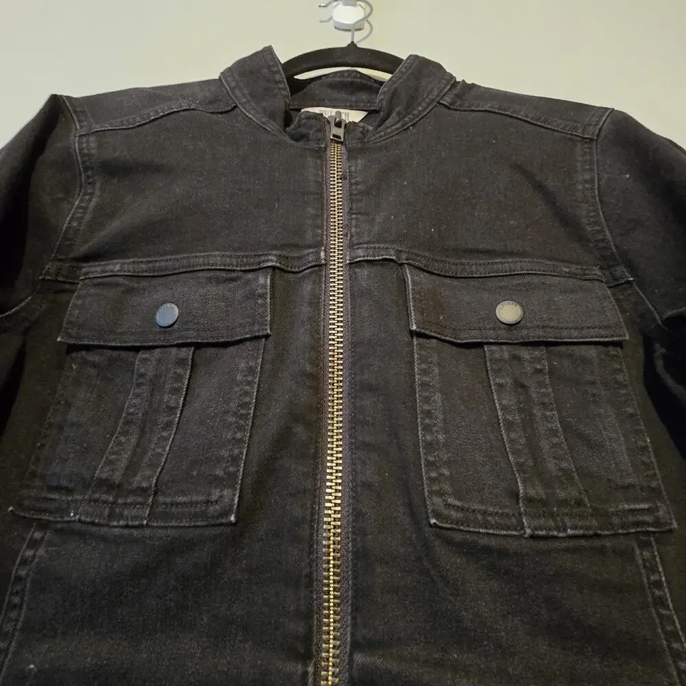 Duluth‎ Trading Daily Denim Moto Jacket Womens MED Black Full Zip Pockets Biker